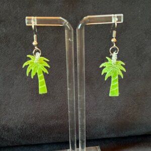 Earrings - dangling palm trees with tiny faux pearls at top.